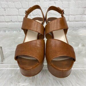 Prada Women's Brown Leather Open Toe Sandal Wedge Designer Shoe EU 37.5 / US 7